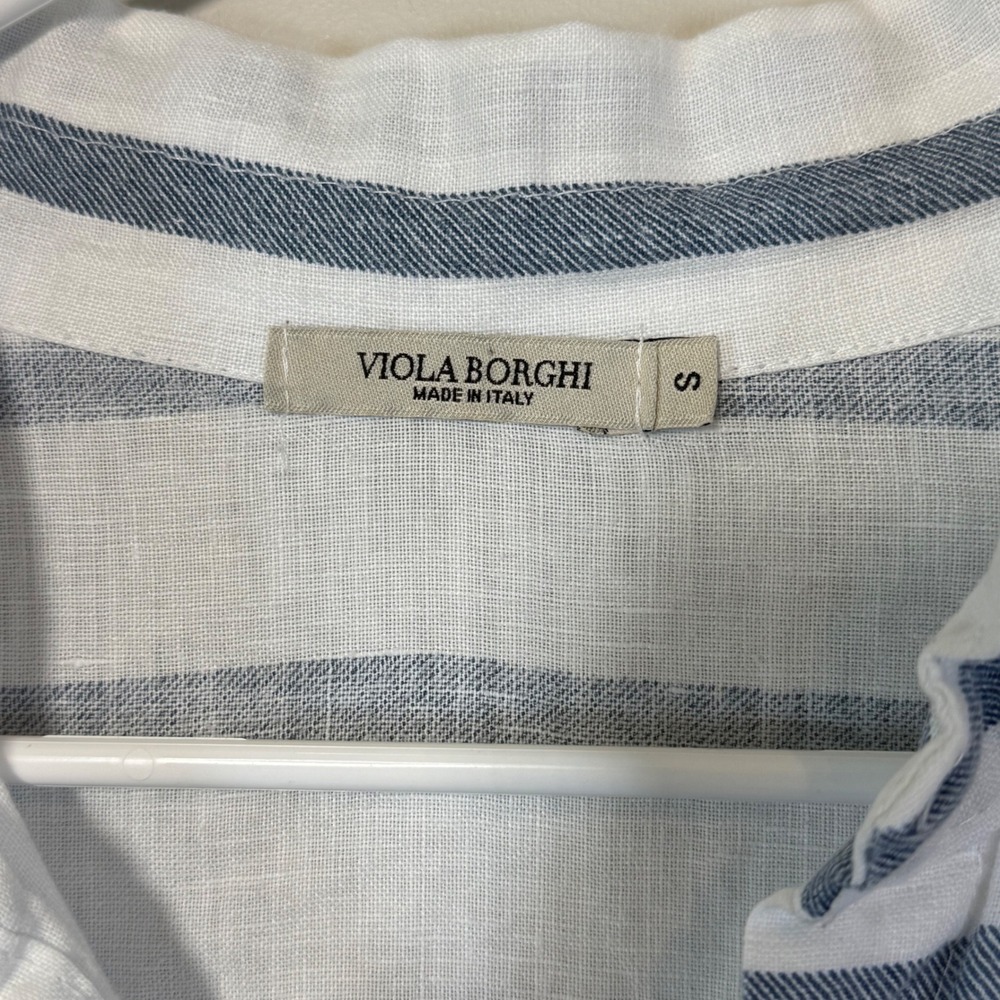 Viola Borghi Linen Tunic Women S Blue White Stripe Made in Italy Coastal Travel - Picture 7 of 10